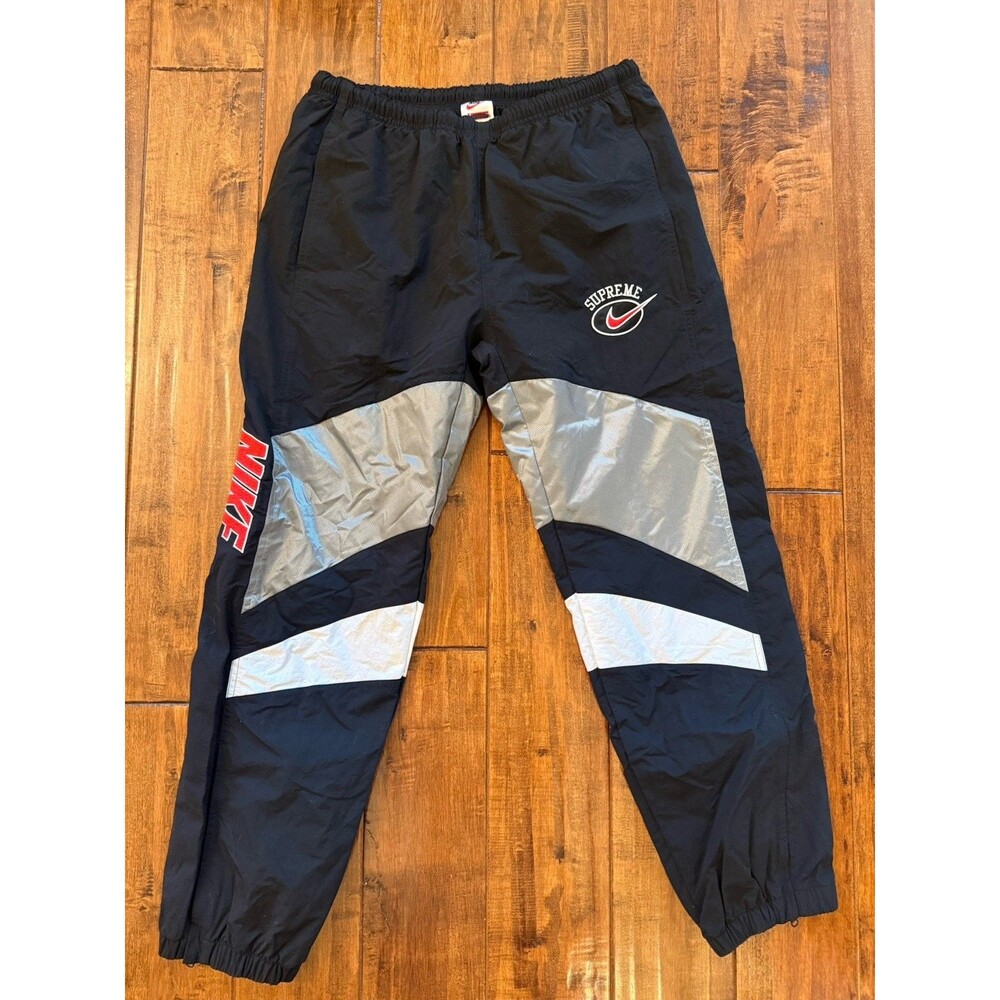 Supreme NIKE Track Pants Men’s XS Black Silver SS19 Rare Colorblock Black Red